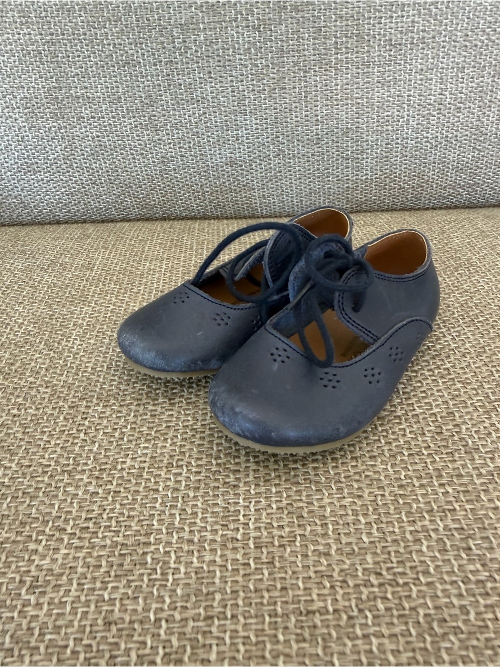 Kids Navy Lace-Up Dress Shoes with Perforated Detail